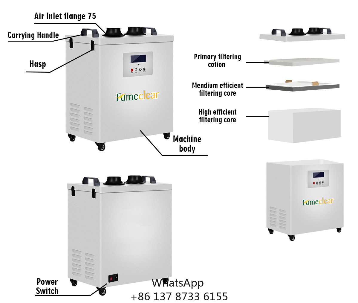 Industrial Laser Fume Extractor - Extrator de fumaça portátil aprovado pela